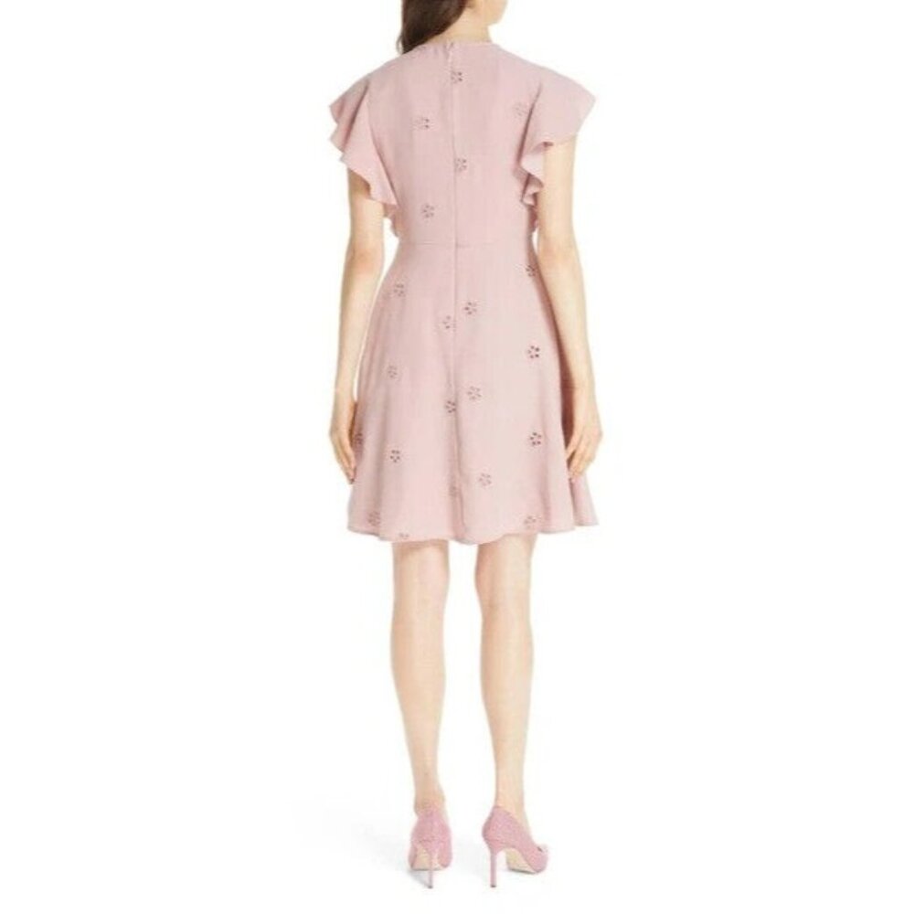 Kate Spade Dress Cutout Crepe Dress Pink Ruffle Eyelet NWT - Picture 4 of 16